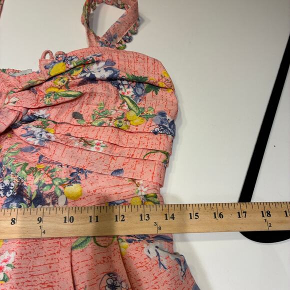 NWT Anthropologie Ranna Gill Pink Floral Linen Scallope Romper Medium - Picture 9 of 11
